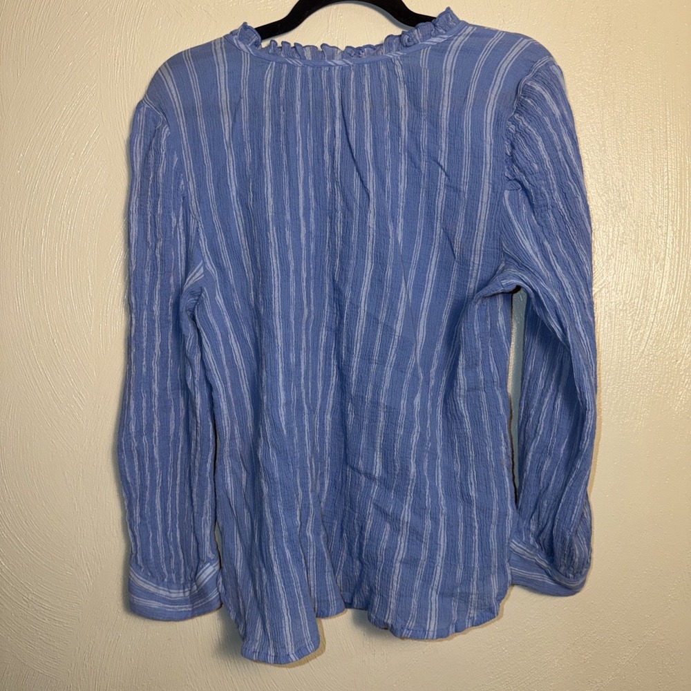 Gap Beautiful Blue Stripe Crepe Cotton Half Button Top Shirt Blouse Career Sz XL - Picture 5 of 5